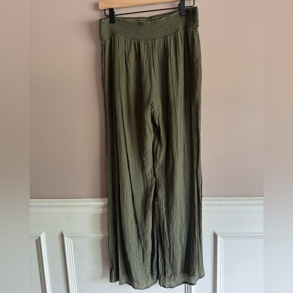 A. Byer Army Green Flowy Wide Leg Pants Stretch Crochet Boho Pants Womens Large - Picture 3 of 7